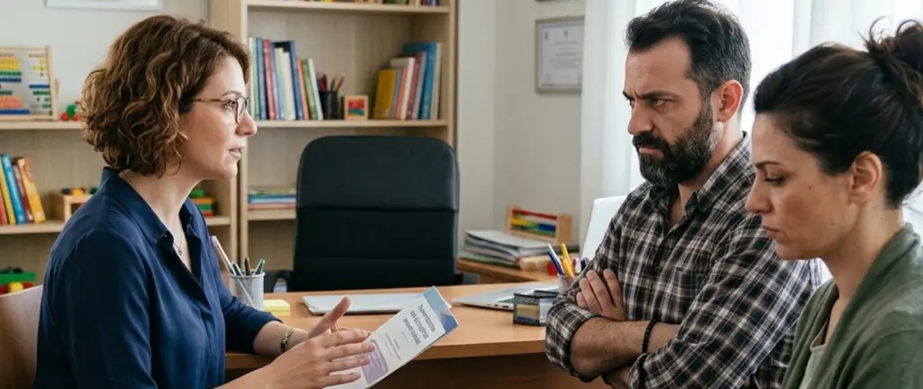 Γονείς σε συνεδρία συμβουλευτικής με ειδικό σε γραφείο